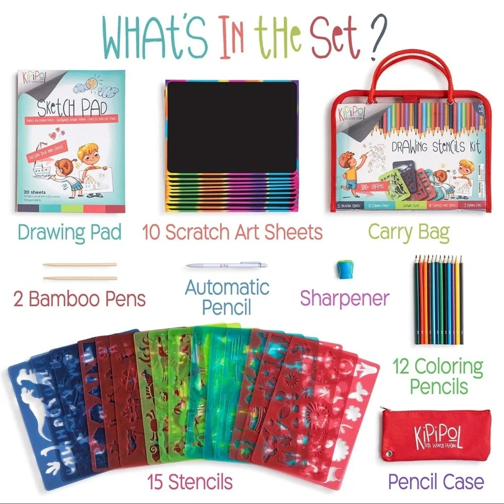 New Kipipol 63 Pcs Drawing Stencils for Kids Drawing Kit Arts Crafts Creative